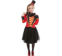 Smiffys Disfraz de maestro de ceremonias de lujo, rojo con chaqueta, camisa falsa, falda y diadema, disfraz para niñas