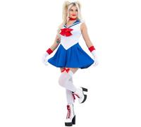 Smiffys Disfraz de marinero Fever Star con vestido, gargantilla, guantes y fundas para botas, disfraz inspirado en anime para mujer, talla L
