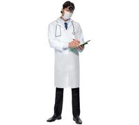 Smiffys Disfraz de médico, Blanco, con bata larga y mascarilla Halloween, Carnaval