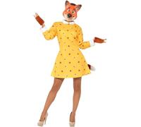 Smiffys Disfraz de Miss Fox, Amarillo, con vestido, cola pegada, guantes y máscara de goma EVA