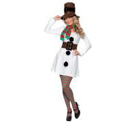 Smiffys Disfraz de Miss muñeco de nieve para mujer, color blanco con vestido, sombrero, bufanda y cinturón