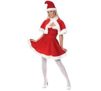 Smiffys Disfraz de Miss Santa, Rojo, con vestido, capa y gorro Halloween, Carnaval