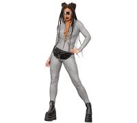 Smiffys Disfraz de Miss Whiplash holográfico disco de Fever, Traje de gata con cremallera