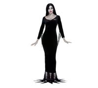 Smiffy's Disfraz Morticia (Addams Family) negro con vestido y peluca – Halloween