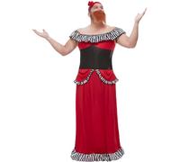 Smiffy's Disfraz de mujer barbuda - Rojo con vestido, corsé, diadema y barba - Halloween/Carnaval