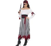 Smiffys Disfraz de mujer pirata, Vestido con tiras para los brazos, cinturón y elemento para la cabeza Halloween