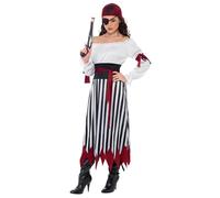 Smiffys Disfraz de mujer pirata, Vestido con tiras para los brazos, cinturón y elemento para la cabeza Halloween