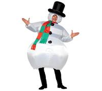 Smiffys Disfraz de muñeco de nieve hinchable, Blanco, con traje entero, gorro, bufanda e inflador automático