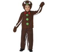 Smiffys Disfraz de muñequito de galleta de jengibre, Marrón, con parte de arriba, pantalón y adorno para la cabeza Halloween, Carnaval
