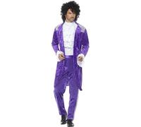 Smiffys Disfraz de músico Morado de los años 80, Morado con Chaqueta, Camisa simulada y Pantalones, Disfraz de los años 80, Disfraces de los años 80