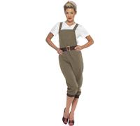Smiffy's Disfraz de niña de tierra de la Segunda Guerra Mundial, caqui con parte superior, peto y pañuelo para la cabeza, disfraz de guerra de los años 40, disfraces de los años 40