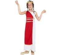Smiffys Disfraz de niña griega, Rojo, con túnica y adorno para la cabeza Halloween, Carnaval