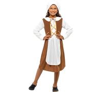 Smiffys Disfraz de niña Tudor, marrón, con vestido, gorro y delantal falso Halloween, Carnaval