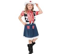 Smiffys Disfraz de niña vaquerita, Azul, con vestido, camiseta, bufanda, cinturón y sombrero Halloween, Carnaval