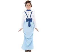 Smiffys Disfraz de niña victoriana elegante, Azul, con vestido y sombrero