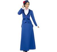 Smiffys Disfraz de niñera época victoriana, azul, con vestido, sombrero y bufanda