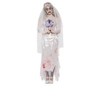 Smiffys Disfraz de novia zombi hasta que la muerte nos separe, con vestido, velo y ramo