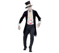 Smiffys Disfraz de novio zombi hasta que la muerte nos separe, Negro, con frac, chaleco, bufanda, pantalón y sombrero de copa