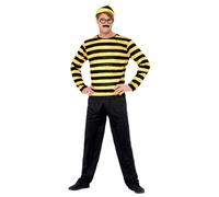 Smiffys Disfraz de Odlaw de Where's Wally, Negro y amarillo, con chaqueta, pantalón, gorro, bigote y gafas Halloween, Carnaval