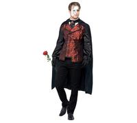 Smiffys Disfraz de ópera Oscura, Negro con Capa, Camisa Falsa, máscara, Guantes y Rosa sintética, Disfraz de Carnaval de los Malditos para Halloween, Disfraces de Vampiro