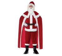 Smiffys Disfraz de Papá Noel deluxe, rojo, con pantalones, chaqueta, capa, cinturón, cubrebotas, guantes, barba y gorro
