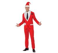 Smiffys Disfraz de Papá Noel cool, Rojo, con chaqueta, pantalón, gorro, falsa camisa y corbata Halloween, Carnaval