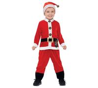 Smiffys Disfraz de Papá Noel para niño pequeño, Rojo y blanco, con mono y gorro Halloween, Carnaval