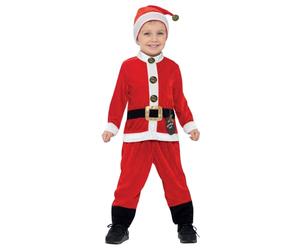 Smiffys Disfraz de Papá Noel para niño pequeño, Rojo y blanco, con mono y gorro Halloween, Carnaval