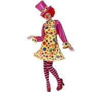 Smiffys Disfraz de payasa, multicolor, en forma de aro vestido, camisa, corbatín, pantimedias a rayas, sombrero