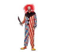 Smiffys Disfraz de payaso espeluznante, Rojo y azul, Traje de una pieza, cuello volante y máscara Halloween, Carnaval