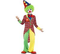 Smiffys Disfraz de payaso, rojo y verde, con chaqueta, pantalones y camisa falsa con pajarita Halloween, Carnaval