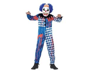Smiffys Disfraz de payaso siniestro deluxe, con traje entero, careta de goma EVA, cerebro y pelo sujetados Halloween, Carnaval