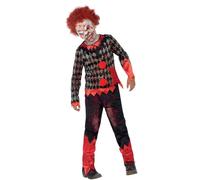 Smiffys Disfraz de payaso zombi deluxe, Rojo y verde, con careta de látex, parte de arriba y pantalones Halloween