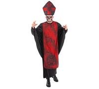 Smiffys Disfraz de pecado cardenal para hombre con sombrero de túnica roja y máscara de calavera, disfraz de Halloween de sacerdote siniestro, disfraz de terror, talla L - XL