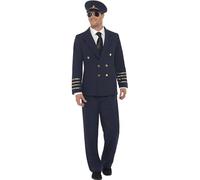 Smiffys Disfraz de piloto, azul marino, con chaqueta, pantalones y gorra Halloween, Carnaval