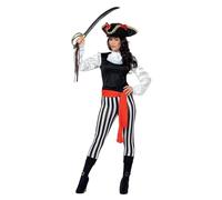 Smiffys Disfraz de pirata para mujer, negro, con camiseta, pantalones, cubrebotas cosidos, collar y cinturon Halloween, Carnaval