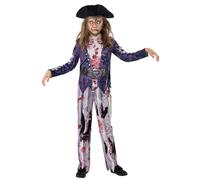 Smiffys Disfraz de pirata podrida de lujo, Azul, con parte de arriba, pantalón y sombrero, impresión en sublimación Halloween, Carnaval