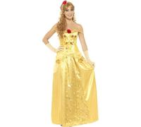 Smiffys Disfraz de princesa de oro, dorado, con vestido largo, guantes y diadema