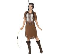 Smiffys Disfraz de princesa guerrera inspirado por las americanas nativas, marrón, con vestido y cinta para la cabeza
