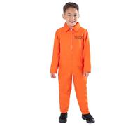 Smiffys Disfraz de prisionero escapado para niños, traje de caldera naranja, disfraz unisex para Halloween, truco o trato y fiestas temáticas, 7-9 años