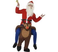 Smiffys Disfraz de reno Rudolf Piggyback,Marrón,Disfraz de una pieza con piernas simuladas y nariz destellante LED Halloween, Carnaval
