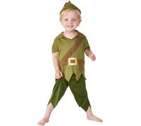 Smiffys Disfraz de Robin Hood para niños pequeños, Verde y marrón, con sombrero, camiseta y pantalones