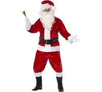 Smiffys Disfraz de Santa, Rojo, con chaqueta, pantalón, cinturón, gorro, guantes, fundas para las botas, deluxe