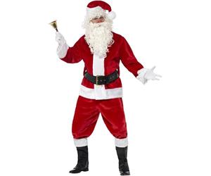 Smiffys Disfraz de Santa, Rojo, con chaqueta, pantalón, cinturón, gorro, guantes, fundas para las botas, deluxe Halloween, Carnaval