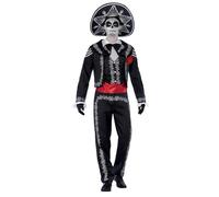 Smiffys Disfraz de señor Huesos del Día de Muertos, con chaqueta, pantalón, falsa camisa y sombrero