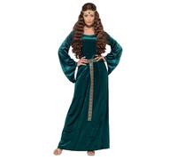 Smiffys Disfraz de doncella medieval, Verde, con vestido y diadema Halloween, Carnaval