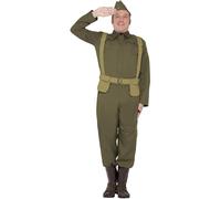 Smiffys Disfraz de soldado raso del cuerpo de voluntarios de la 2ª Guerra Mundial, pantalones, espinilleras, chaqueta, gorra y cinturón arnés Halloween