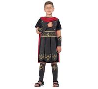 Smiffys Disfraz de soldado romano, Negro, con túnica, capa incorporada, muñequeras y espinilleras Halloween, Carnaval