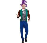 Smiffys Disfraz de sombrerero loco, multicolor, con chaqueta, pantalones y sombrero, cuento de hadas, alas y varitas, disfraz para adultos