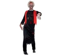 Smiffy's Disfraz de Sumo Sacerdote Zombi, Negro con túnica y Collar de Cruz, Disfraz de callejón Zombi de Halloween, Disfraces de Halloween